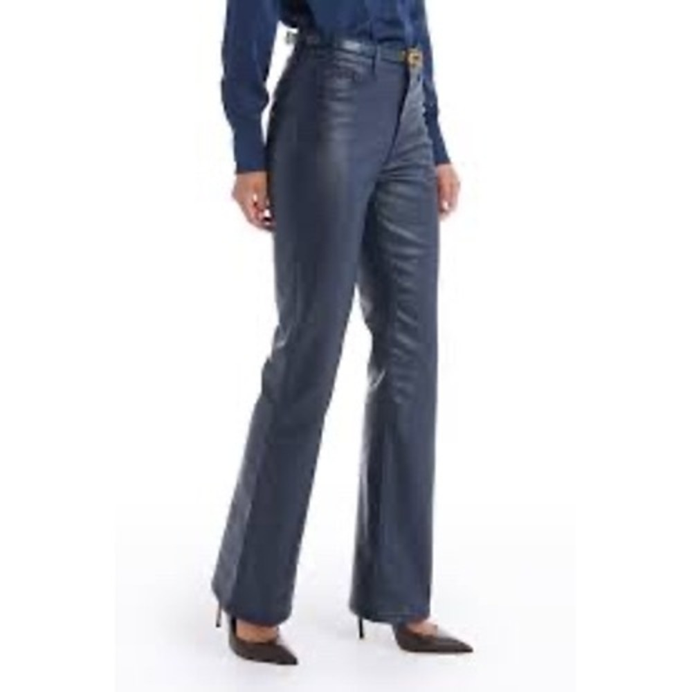 The Noli Shop Navy Aria Coated Denim Pants Petite 25 High Rise Faux Leather Look